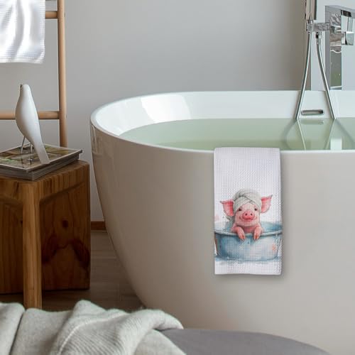 KIDEAR Bathing Pig Hand Towel - Cute Microfiber Kitchen Towel (16x24)