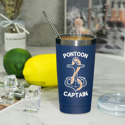 Fufandi Pontoon Mug Navy Blue - 20 oz Captain’s Tumbler for Boat Enthusiasts