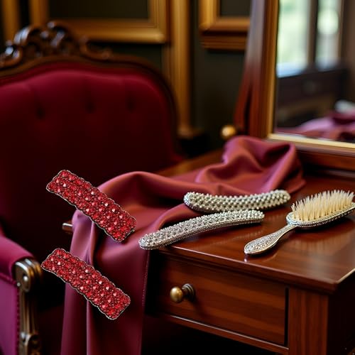 Red Rhinestone Hair Clips 2-Piece Rectangular Luxury Hair Barrettes