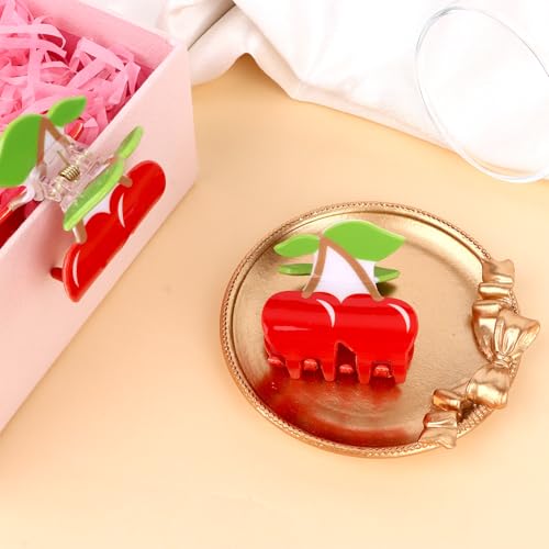 AMCAMI Cherry Hair Claw Clips 2 Pack Non Slip Small Fruit Hair Accessories