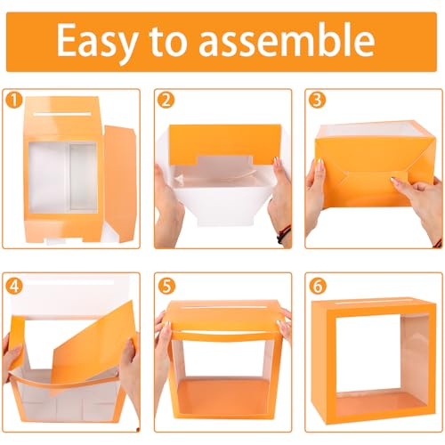 Orange Card Box with Clear Window for Weddings & Events - 9x9x5in