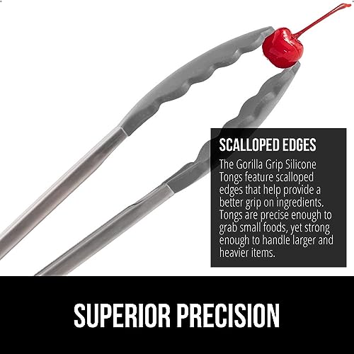 GORILLA GRIP Kitchen Tongs Set - Stainless Steel, 7" & 9", Gray