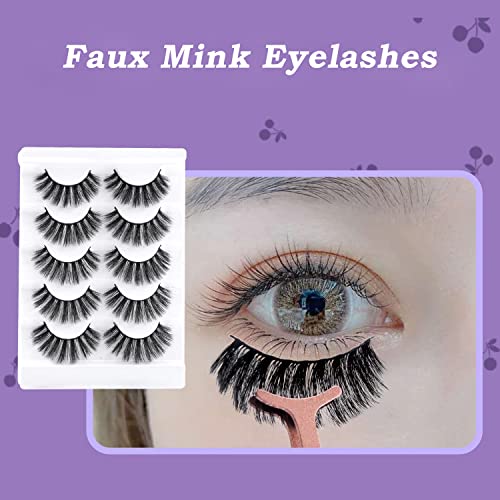AKARA 5 Pairs Wispy Faux Mink False Eyelashes Natural Fluffy Cat Eye