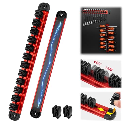 SEDY 14-Slot Magnetic Screwdriver & Wrench Organizer - Red
