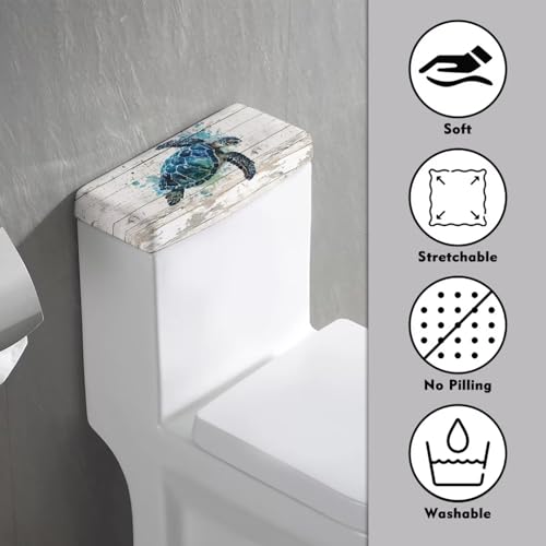 Green Turtle Print Toilet Tank Lid Cover - Non-Slip Washable Bathroom Accessory