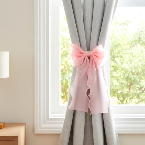 Elegant Pink Bow Curtain Tiebacks - 2 Pack Decorative Holdbacks