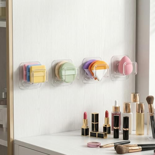 VANRIOS 4-Pack Adhesive Wall-Mounted Powder Puff Holder - Clear