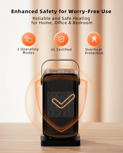 Jyxmor Black Portable Space Heater for Indoor Use, Fast Heating, Dual Modes, Timer & Overheat Protection