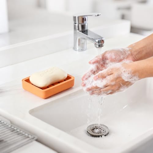 White Soap Dish with Drain 2-Pack Plastic Sponge Holder for Shower & Bathroom