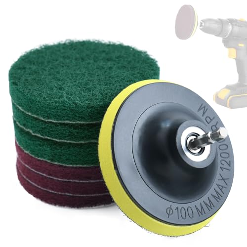 LEONTOOL 4-Inch Drill Powered Scouring Pad Cleaning Kit for Tile and Tub