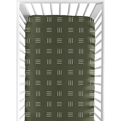 Sweet Jojo Designs Fitted Baby Crib Sheets (Green and White Boho Mudcloth) for Boys or Girls, Infant Nursery, Toddler Room - Standard Size (Bohemian, Woodland Tribal, Southwest, Hatch, Gender Neutral)