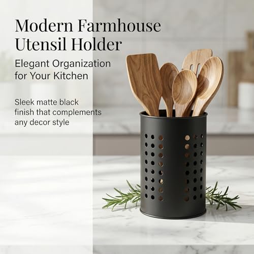 Black Stainless Steel Kitchen Utensil Holder, Farmhouse Countertop Organizer