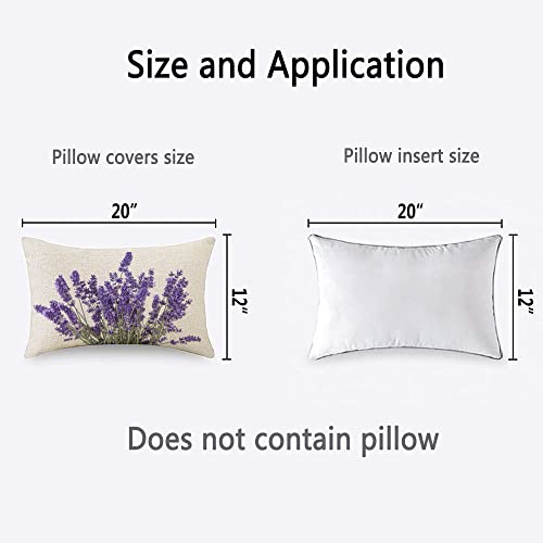 Lavender Flowers Throw Pillow Case - 12x20 Inch Faux Linen Cushion Cover