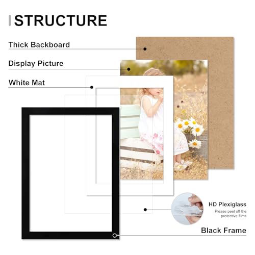 SHOWIN 5x7 Black Picture Frames, 4x6 Photo Frame with Mat, 4 Pack