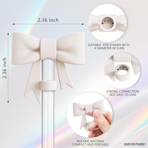 White Bow Straw Topper & Charms Set for Stanley 30 & 40 Oz Tumblers - DXITROMI
