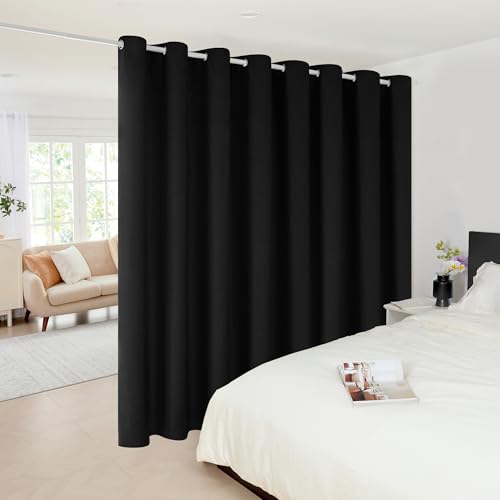 Deconovo Extra Wide Blackout Room Divider Curtain - 108 Inch Length, Thermal Insulated, Privacy Drape for Sliding Doors, Black