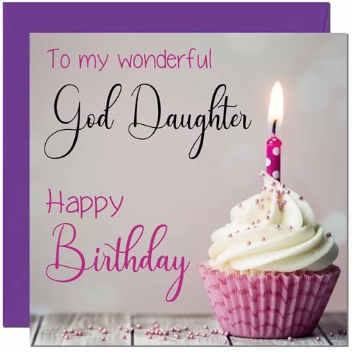 Premium God Daughter Birthday Card - Pink Grey Cupcake Design