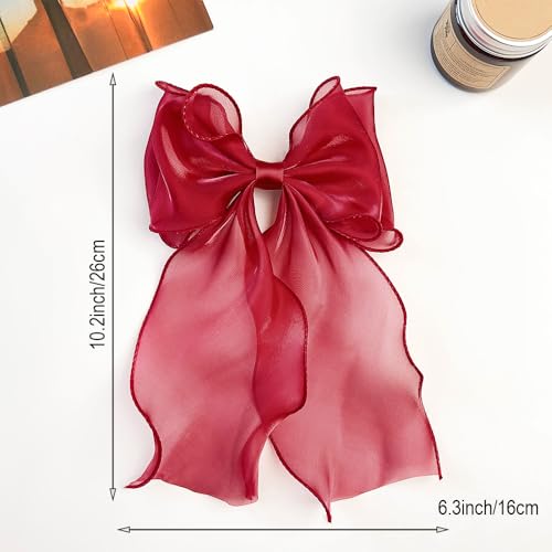 5-Pack Silk Yarn Long Tail Hair Bow Clips French Ribbon Barrette