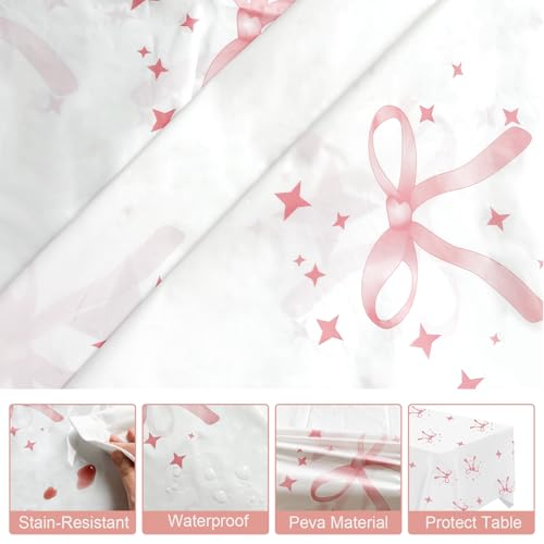 YTHETM 2-Pack Pink Bow Tablecloths - 54 x 108 Inches for Parties