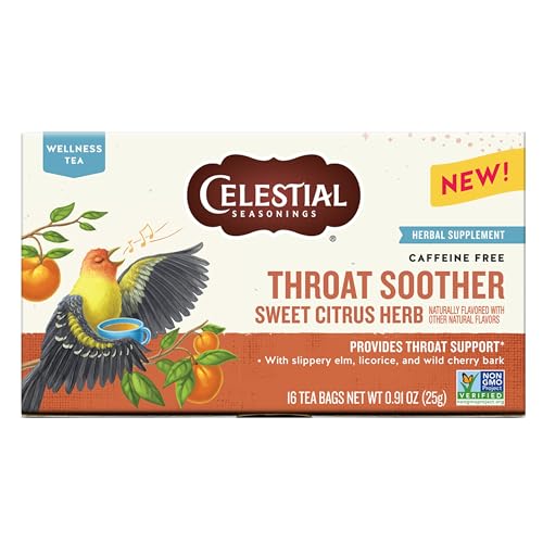 Celestial Seasonings Throat Soother Herbal Tea 16 Bags - Caffeine-Free, Soothing Citrus & Mint Flavor (Variation: Throat Soother / 16 Count)