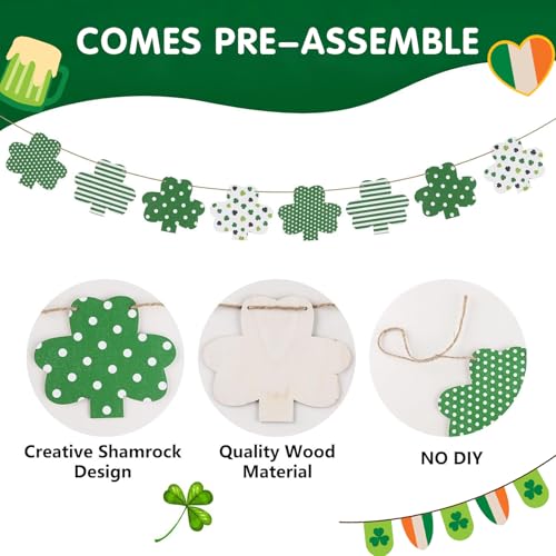 St. Patrick's Day Wooden Shamrock Garland with Jute Rope
