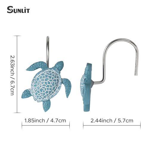 Sunlit Ocean Teal Sea Turtle Shower Curtain Hooks 12 Pack - Nautical Bathroom Decor