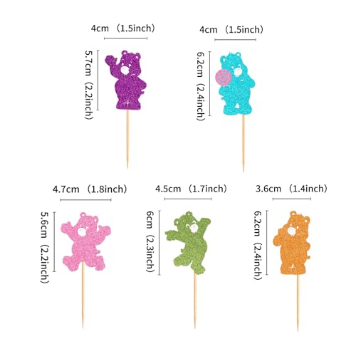 25Pcs Colorful Bear Cupcake Toppers for Kids Birthday & Baby Showers