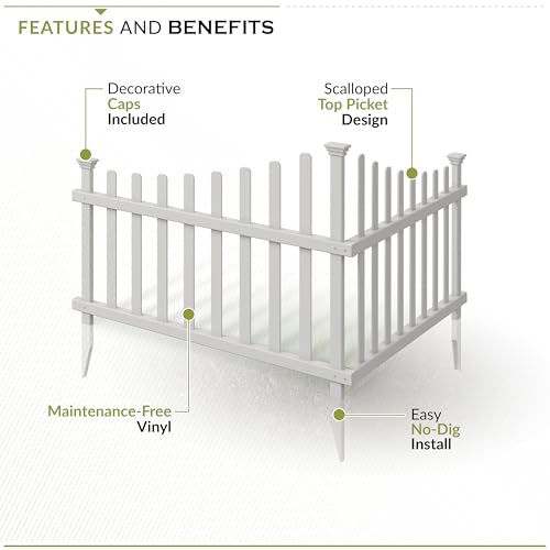 30in H x 40in W (2 Panels) No Dig Zippity Ashley Corner Vinyl Picket Fence, Garden Fence Border, Decorative Fence For Garden, White Vinyl Panels for Backyard, Patio & Yard, ZP19007
