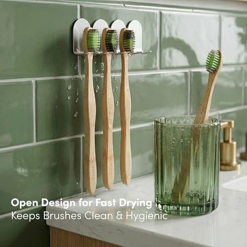 Wall Mounted Toothbrush Holder Set of 4 - Anodized Aluminum Clips