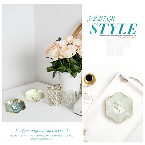 Meekoo Lotus Leaf Ceramic Jewelry Dish - Green Ring Holder Tray (2 Pack)