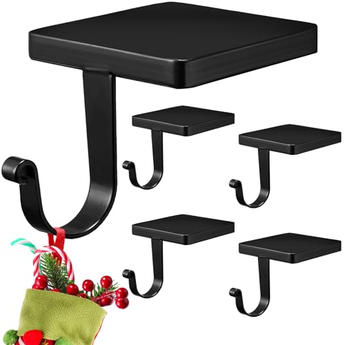 Christmas Stocking Holders Set of 4 - Black Mantel Decor, Heavy Duty, Non-Slip