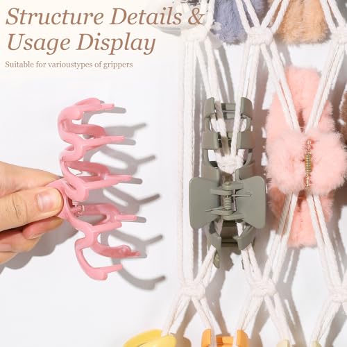 SNOWSTAR Macrame Claw Clip Organizer - 4-Tier Hanging Hair Clip Holder, White