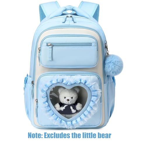 Kawaii Girls Backpack with Heart Window - School Bookbag for Ages 6-12