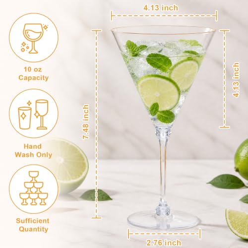 Disposable 10oz Martini Glasses Set with Gold Rim - 12 Pcs