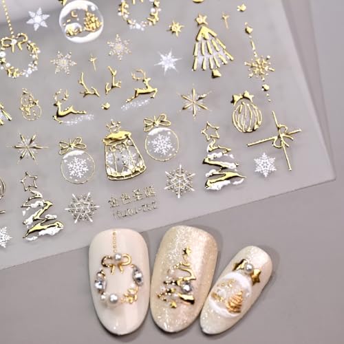 Namrec 5D Embossed Gold Christmas Nail Stickers Xmas Tree Snowflake Decals