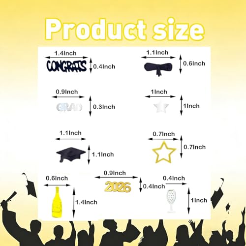 Graduation Confetti Set - 100 Pieces in Gold, Black & Silver