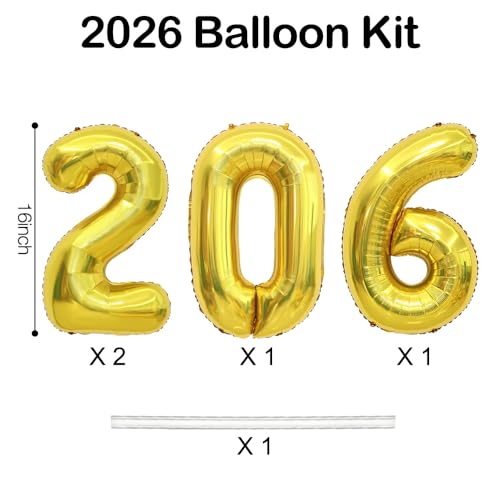 2026 Gold Number Balloons - 16 Inch Foil for Graduation & New Year