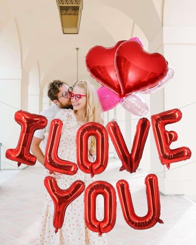 Lovoir 10 Pcs Red 'I LOVE YOU' Heart Balloons - 18 Inch for Valentine's Day