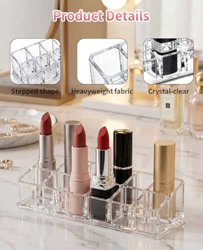 12 Slot Acrylic Lipstick Organizer - 2 Pack Clear Storage Holder