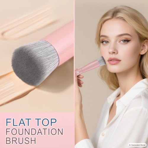 KINGMAS Flat Top Kabuki Foundation Brush & Concealer Makeup Brush Pink