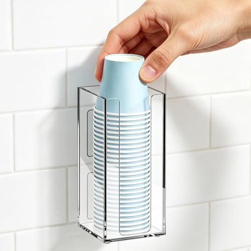 Wall-Mounted Cup Dispenser for 3oz Mouthwash Cups - Clear Acrylic