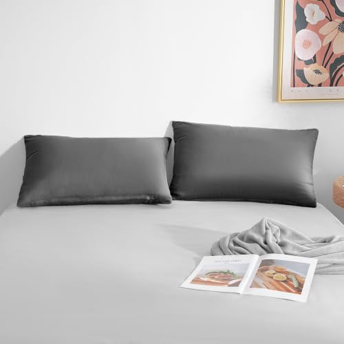 Mohap Gray Queen Zipper Pillowcases 2-Pack Microfiber Super Soft Hotel Quality
