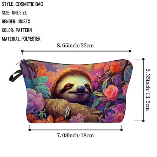 Floral Sloth Makeup Bag Padded Cosmetic Organizer Zipper Pouch for Women