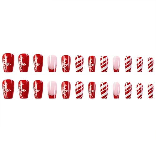 BLAAROOM Christmas Press on Nails Medium Square Red Glitter Fake Nails