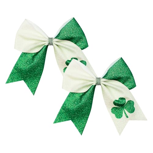 Large Glitter Shamrock Hair Clip Cheer Bow for St Patrick's Day 2-Pack