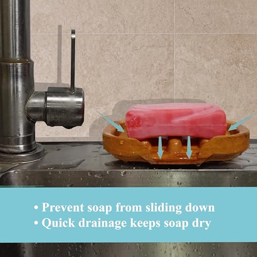 Teak Wood Soap Dish with Raised Edges - Draining Soap Holder for Shower