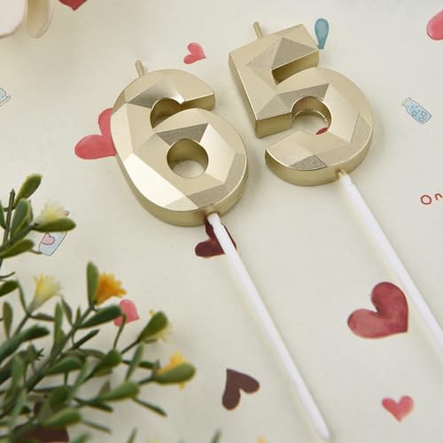 Gold 65 Birthday Candles - 2 Pack | Non-Toxic Birthday Decorations