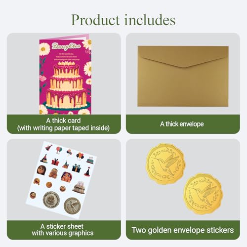 TzenvoGift Birthday Card for Daughter with Gold Foil Cake Design 5.6x8.1