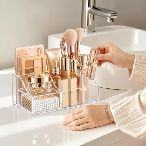 HBlife Clear Makeup Organizer with Drawer – 5-Compartment Storage