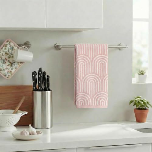 Artoid Mode 100% Cotton Beige Pink Jacquard Hand Towel 13.7" x 29.5"